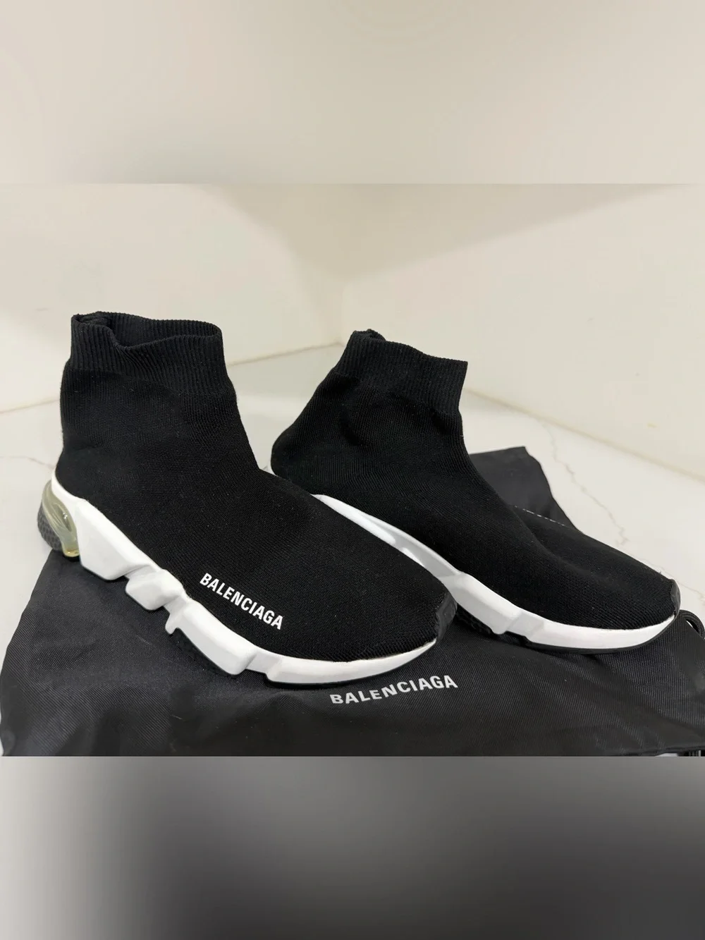 Balenciaga Black and White Stretch Knit Sock Sneakers